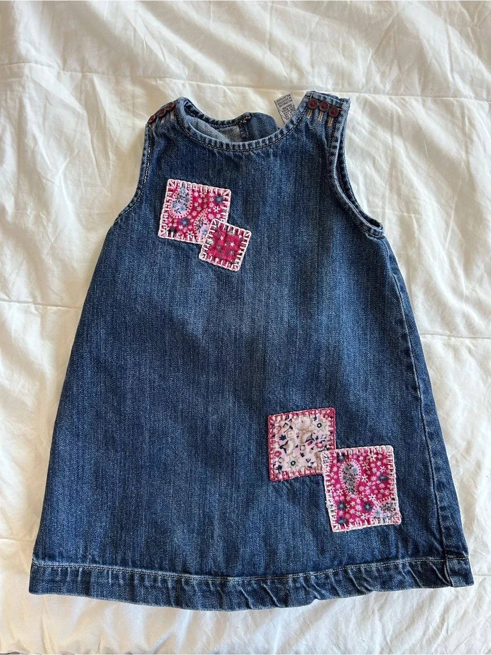 Vintage GAP Toddler Denim Dress with Pink Embroidered Patches